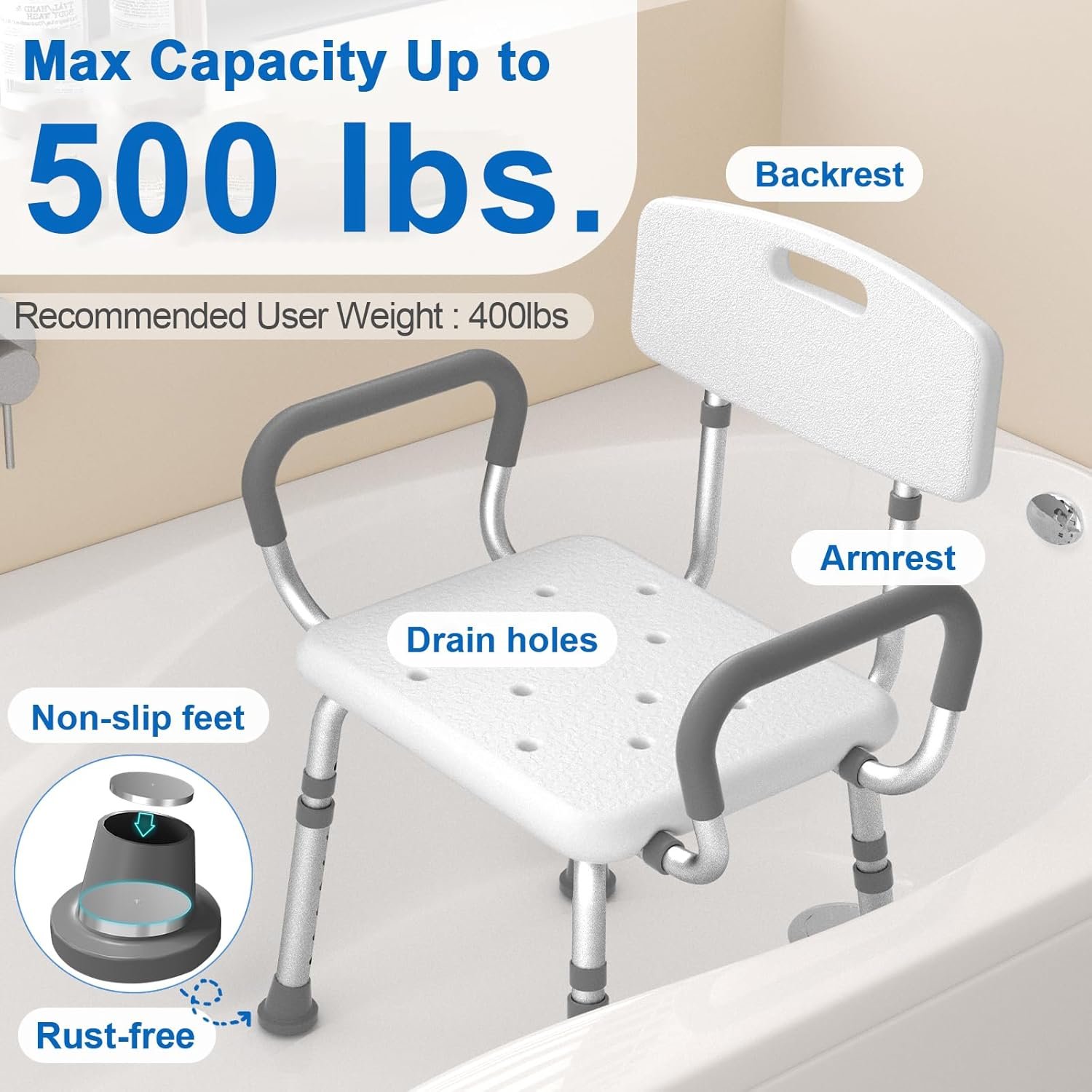 HOMLAND Shower Chair for Inside Shower with Arms and Back